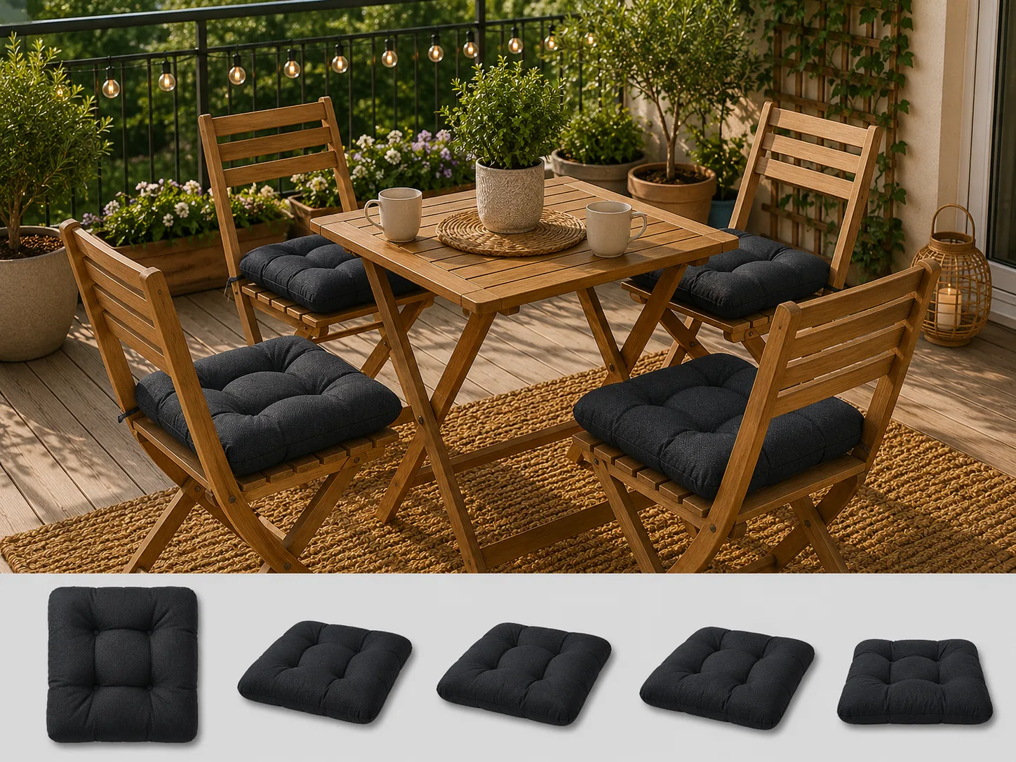 Pernuțe scaun - Set 4 pernute scaun interior / exterior - negru