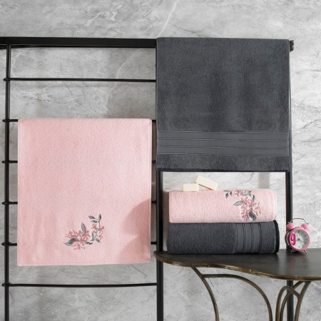 Prosoape de baie - Set 4 prosoape, 50x90cm, Cotton Box, Colorful - Anthracite, Pink