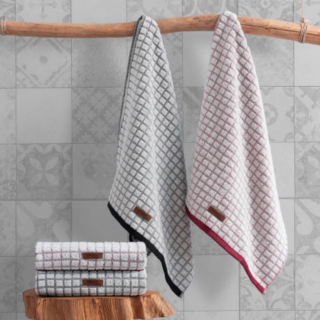 Prosoape de baie - Set 4 prosoape, 50x90cm, Cotton Box, Nature - negru/alb, gri/roz