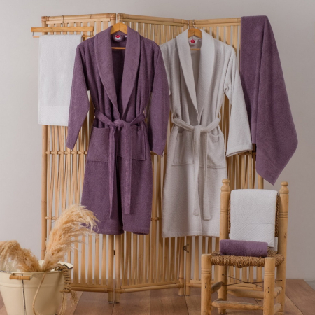 Set 4 prosoape si 2 halate de baie, Cotton Box, Camilla - Damson, Grey [1]