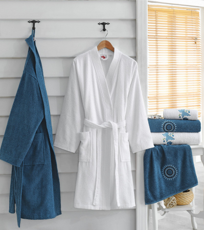 Set 4 prosoape si 2 halate de baie, Cotton Box, Nakıslı Aile - Blue, White v1 [0]