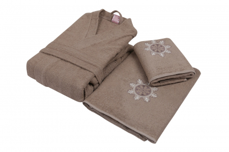Set 4 prosoape si 2 halate de baie, Cotton Box, Nakıslı Aile - Powder, Beige V1 [3]