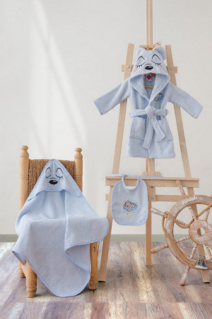 Halate de baie - Set Bebe, halat de baie și prosopel, Cotton Box, Bear - Blue