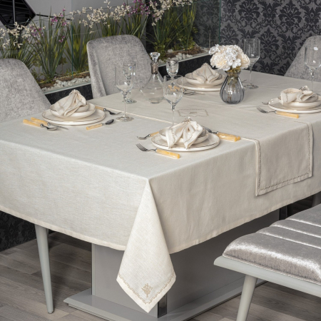 Fețe de masă - Set fata de masa, 8 piese, Cotton Box, Pera - Ecru, 175x240cm