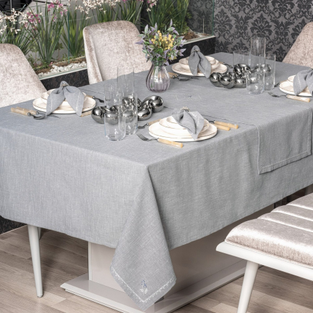Fețe de masă - Set fata de masa, 8 piese, Cotton Box, Pera - Grey, 175x240cm