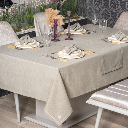 Fețe de masă - Set fata de masa, 8 piese, Cotton Box, Pera - Beige, 175x240cm