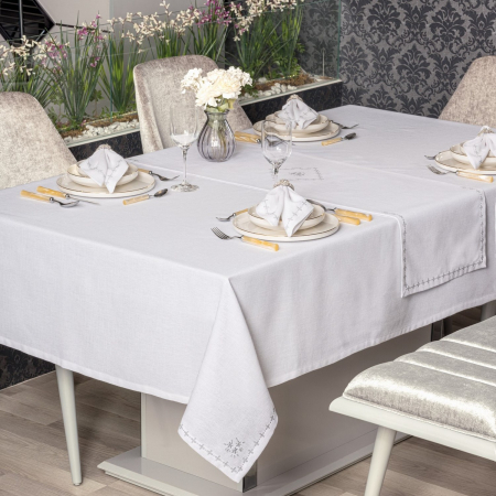 Fețe de masă - Set fata de masa, 8 piese, Cotton Box, Pera - White, 175x240cm