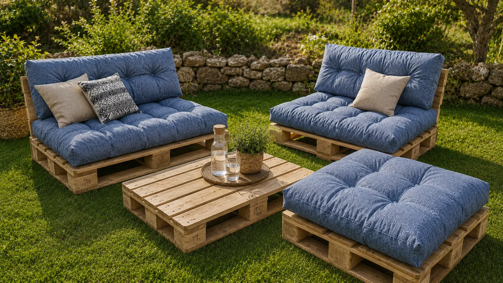 Set perne gradina "Pallet Soft Seating" Albastru Smarald [1]