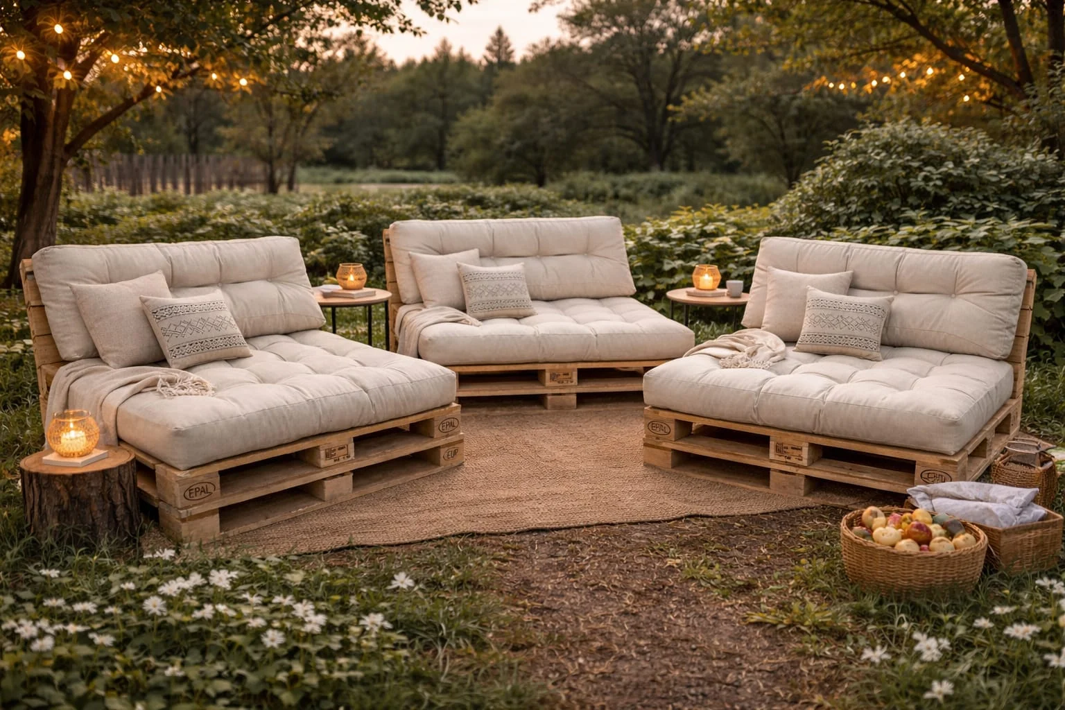 Set perne gradina "Pallet Soft Seating" Crem [4]