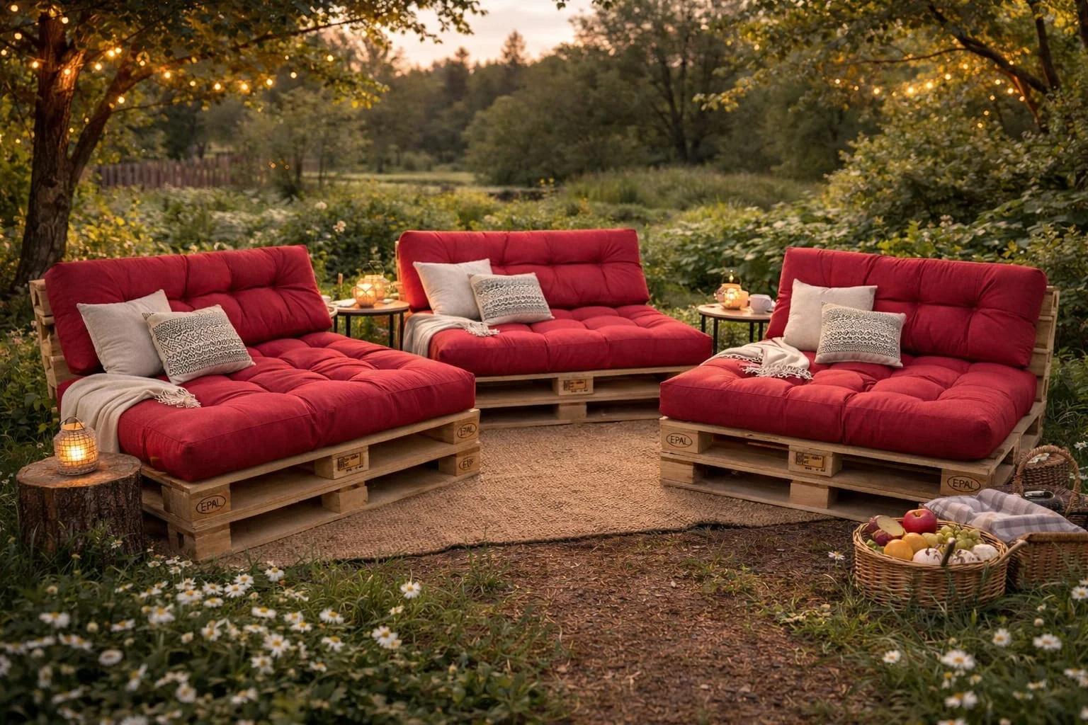 Set perne gradina "Pallet Soft Seating" Rosu [4]