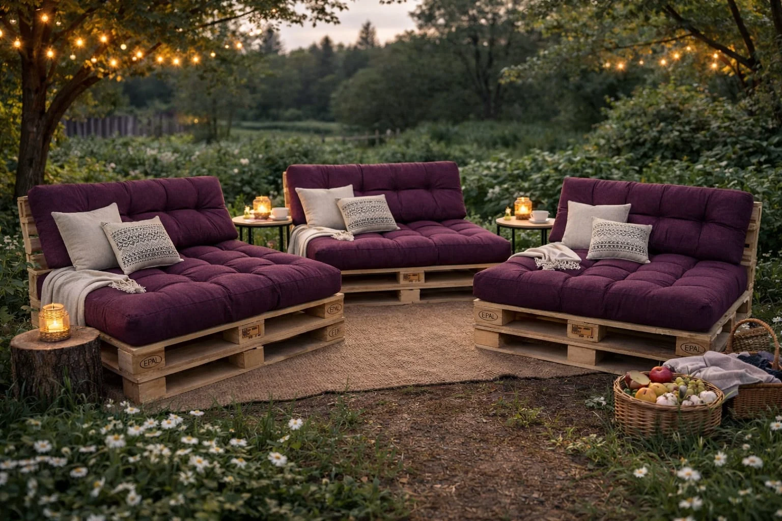 Set perne gradina "Pallet Soft Seating" Violet [2]
