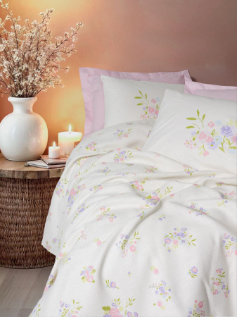 Set pique lenjerie și cuvertură, 4 piese, bumbac 100%, Cotton Box, Petal - Pink [1]