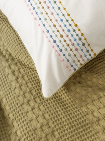 Set pique lenjerie și cuvertură, 4 piese, bumbac 100%, Cotton Box, Pebble - Mustard [2]