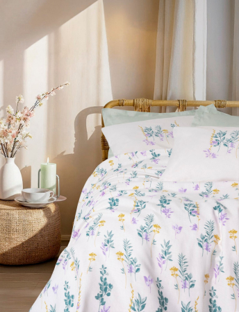 Set pique lenjerie și cuvertură, 4 piese, bumbac 100%, Cotton Box, Twig - Mint [1]