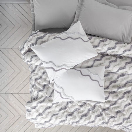 Set pique lenjerie și cuvertură, 4 piese, bumbac 100%, Cotton Box, Eldon - Grey [1]