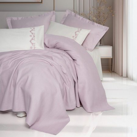 Seturi pique - Set pique lenjerie și cuvertură, 6 piese, Serenity Bamboo, Cotton Box, Vaila - Lilac