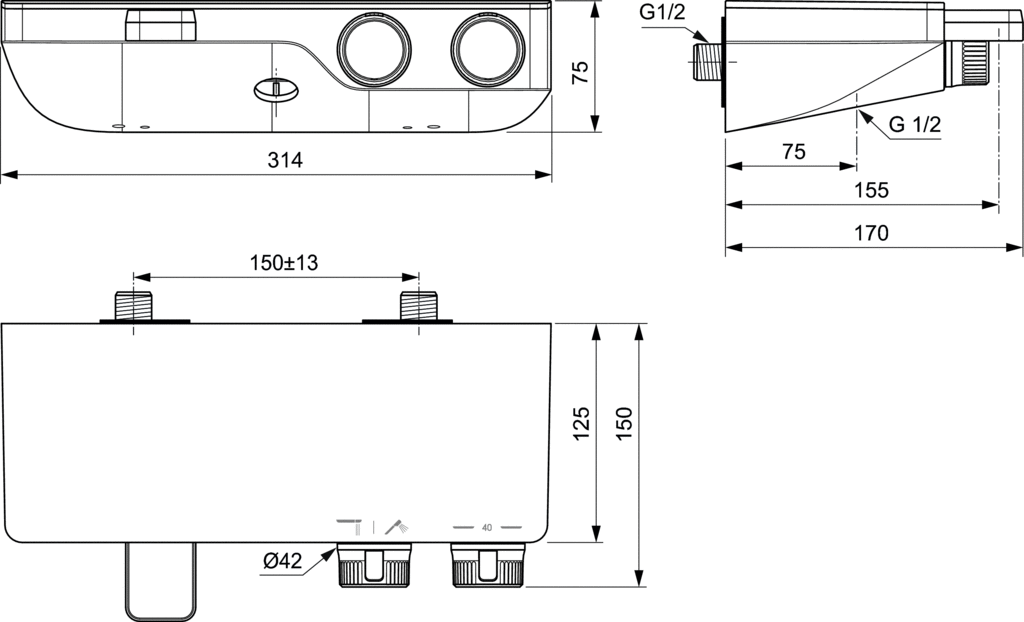 Baterie termostatica de cada si dus Ceratherm S200 Ideal Standard [2]