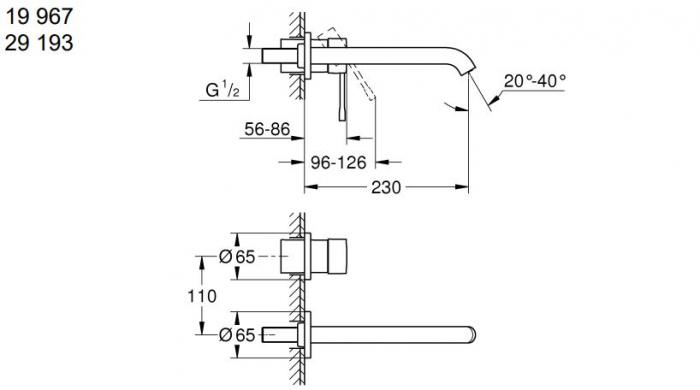 Baterie lavoar incastrata monocomanda Essence Grohe cu pipa 23 cm [4]