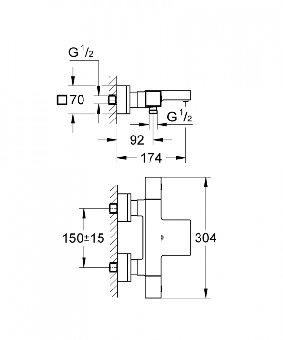 Baterie cada/dus termostatica cu montare pe perete Grohtherm Cube Grohe [7]