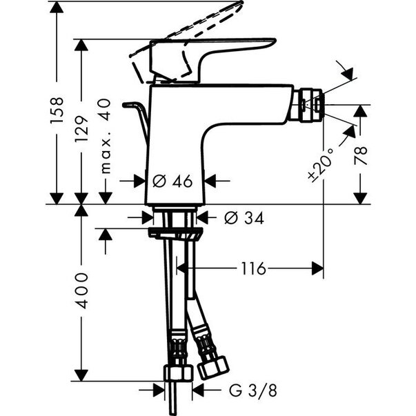 Baterie bideu Talis E Hansgrohe cu ventil [2]