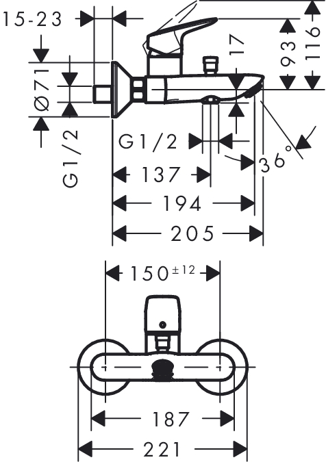 Baterie cada-dus Logis Hansgrohe [2]