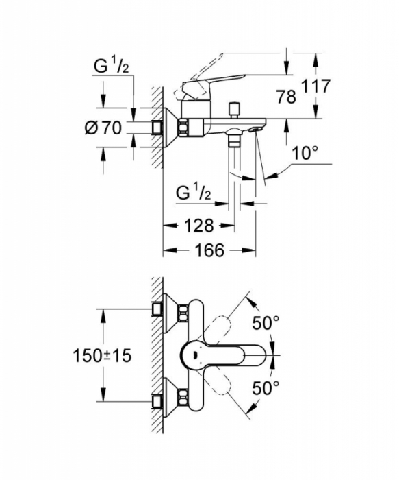 Baterie cada-dus monocomanda 1/2" 23334000 BauEdge Grohe [2]
