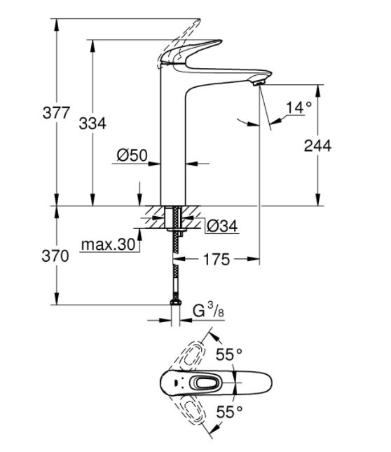 Baterie inalta lavoar monocomanda XL Eurostyle Grohe [2]