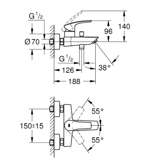 Baterie cada-dus monocomanda Eurosmart Grohe [4]