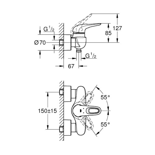 Baterie dus cu montare pe perete 33590LS3 Grohe Eurostyle [2]