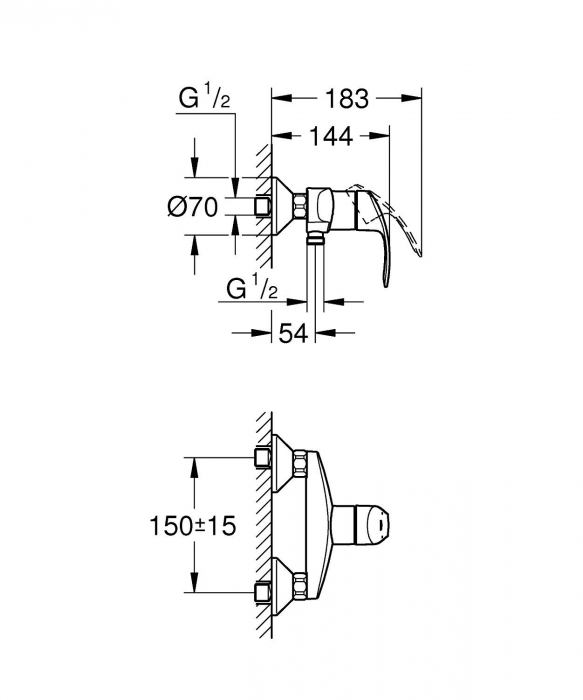 Baterie dus monocomanda 1/2" 33555002 Eurosmart Grohe [2]