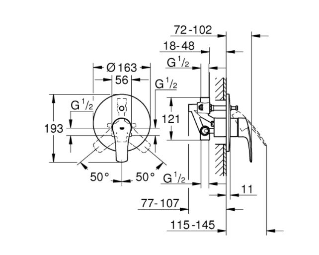 Baterie cada/dus incastrata Eurosmart Grohe [4]
