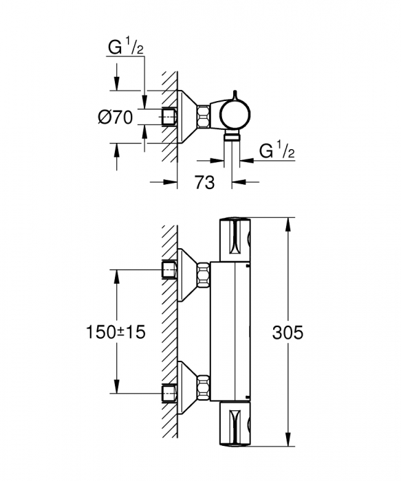 Baterie dus termostatica cu montare pe perete Grohtherm 800 Grohe [2]