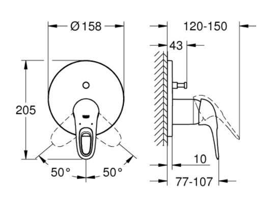 Baterie incastrata monocomanda cada/dus Eurostyle Grohe cu divertor [3]