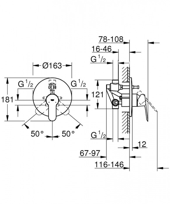 Baterie incastrata Corp si Set finish cada-dus BauEdge 29079000 Grohe [2]