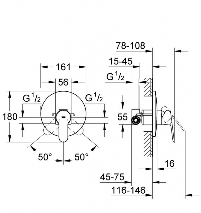 Baterie incastrata Corp si Set finish dus BauEdge 29078000 Grohe [2]