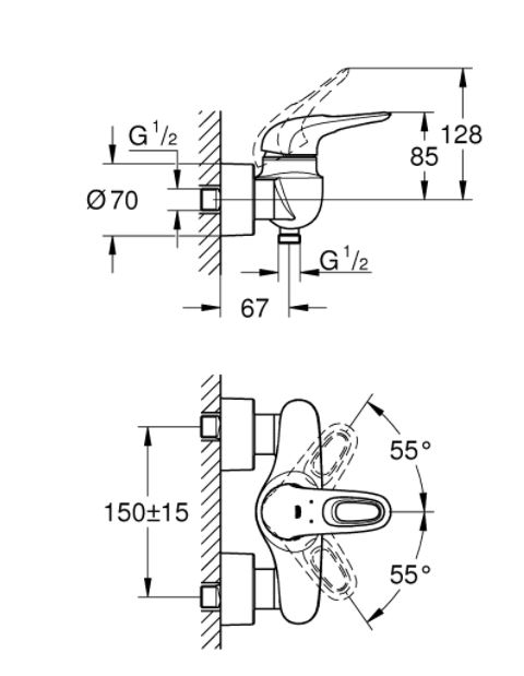 Baterie monocomanda dus Eurostyle Grohe pe perete [2]