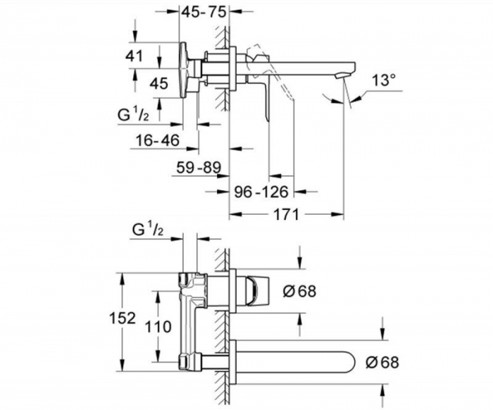 Baterie incastrata Set finish 20474000 Lavoar Perete Grohe Bauedge [2]