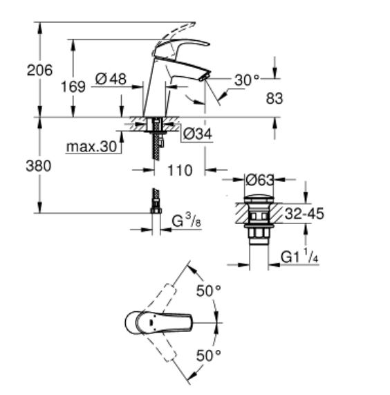 Baterie lavoar 23322001 Eurosmart M-Size Grohe [2]