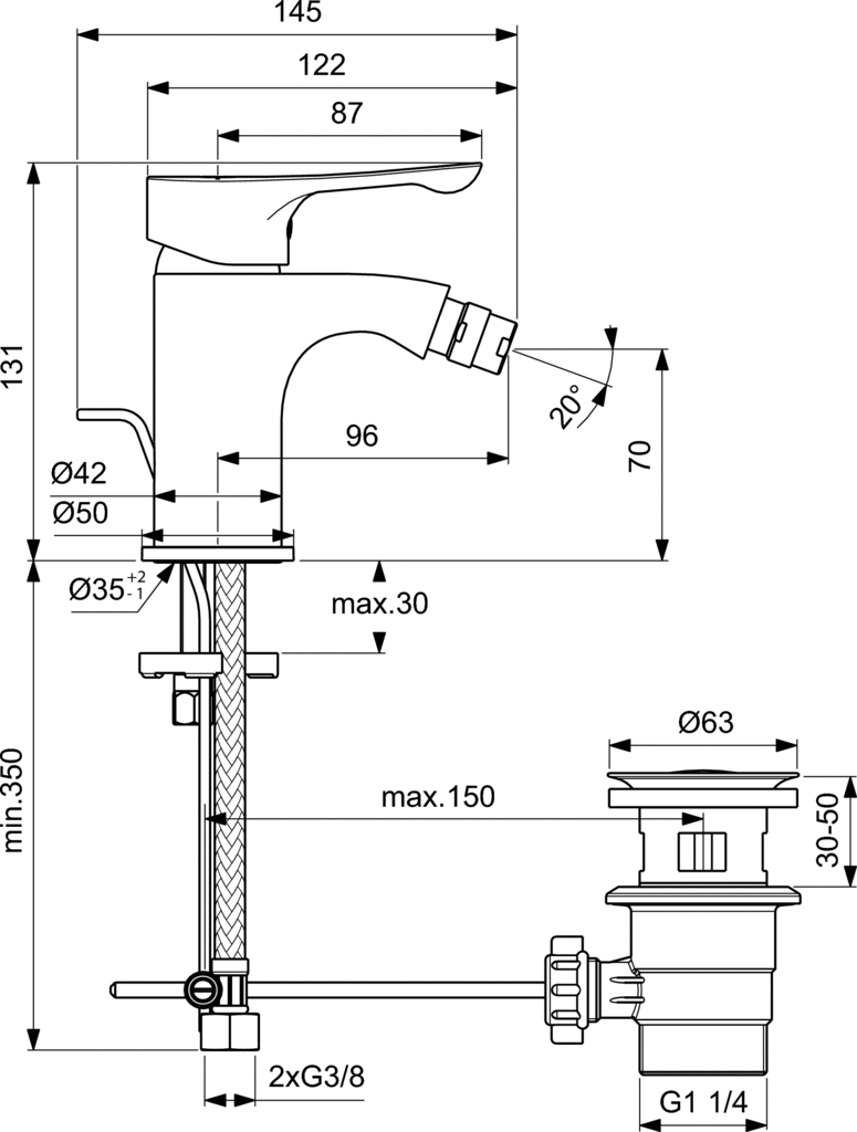 Baterie bideu Alpha Ideal Standard cu ventil [2]