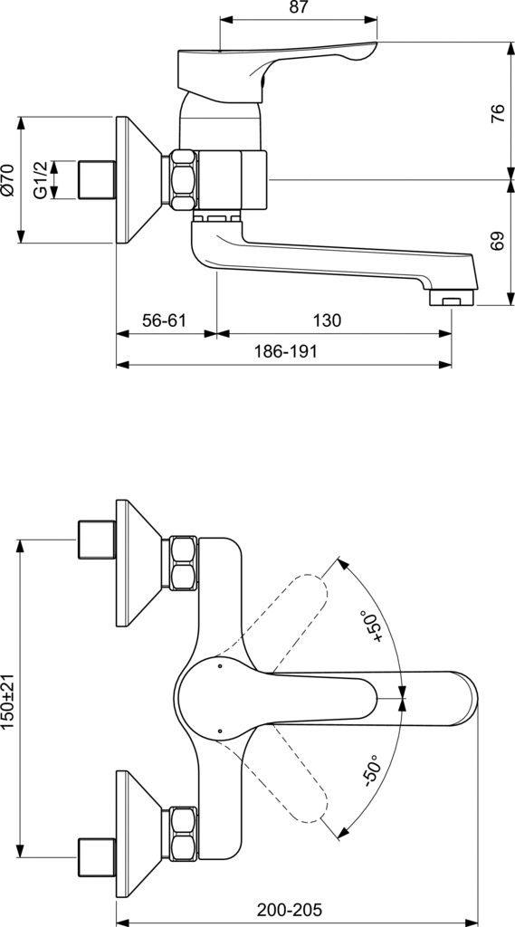 Baterie lavoar Alpha Ideal Standard cu ventil pe perete [2]