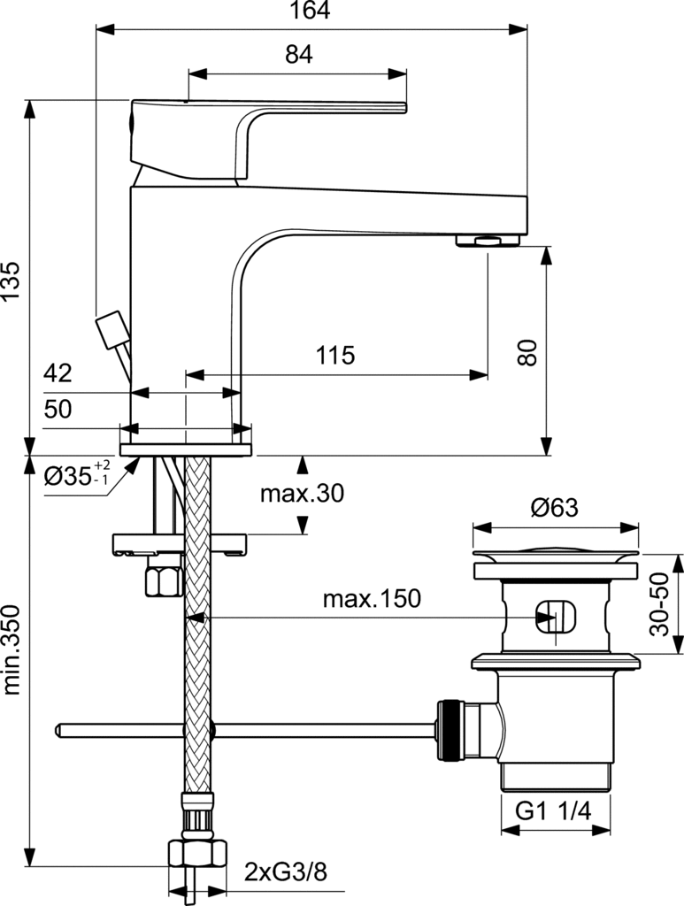 Baterie lavoar Cerafine D 80 Ideal Standard cu ventil [2]
