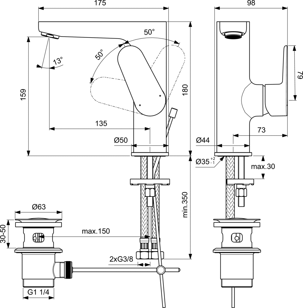 Baterie lavoar Cerafine O 155 Ideal Standard cu pipa inalta [3]