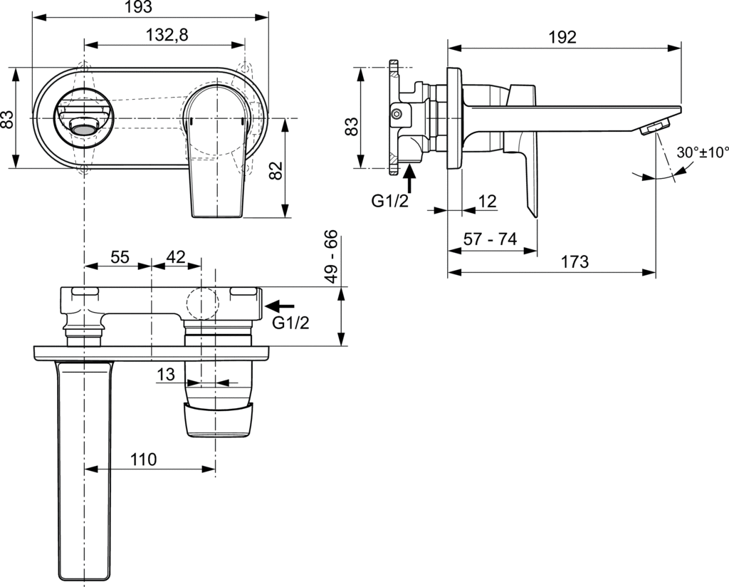 Baterie lavoar Tesi Ideal Standard incastrata cu pipa 17,2 cm [2]