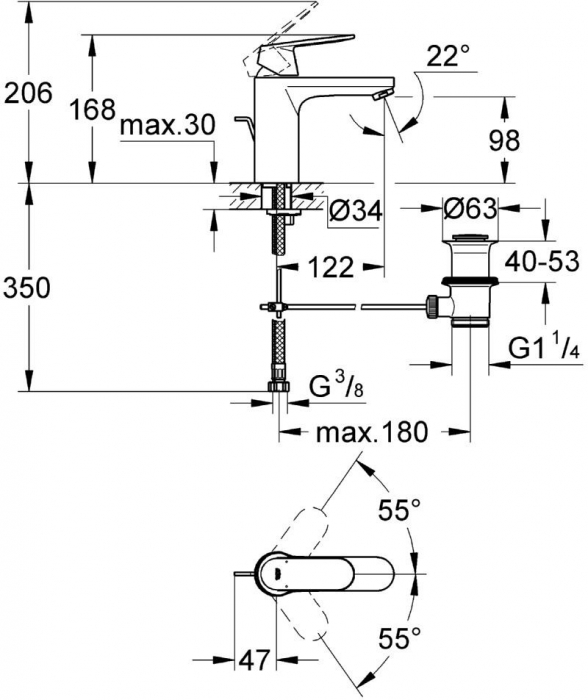 Baterie lavoar cu inaltime medie 23325000 Grohe Eurosmart Cosmopolitan M [2]