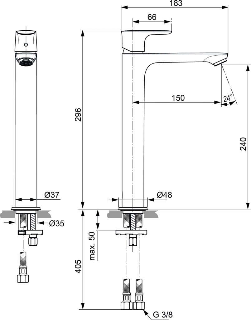 Baterie lavoar inalta Connect Air Ideal Standard tip vessel [6]