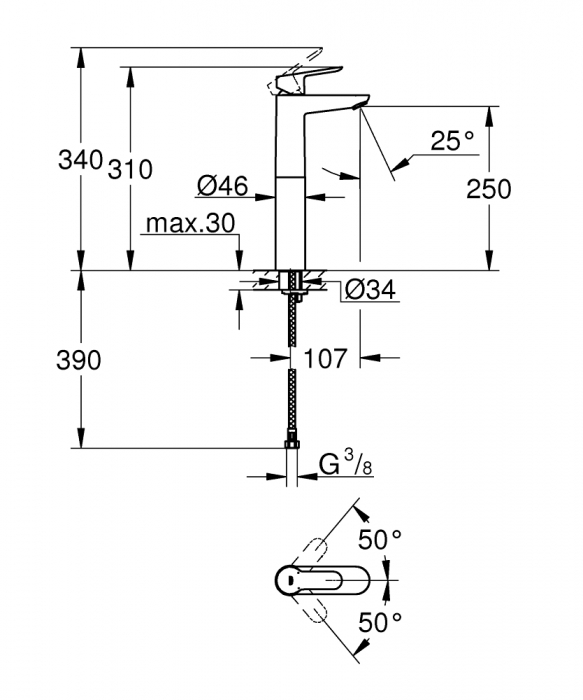 Baterie lavoar inalta monocomanda 23761000 Grohe Bauedge XL [2]
