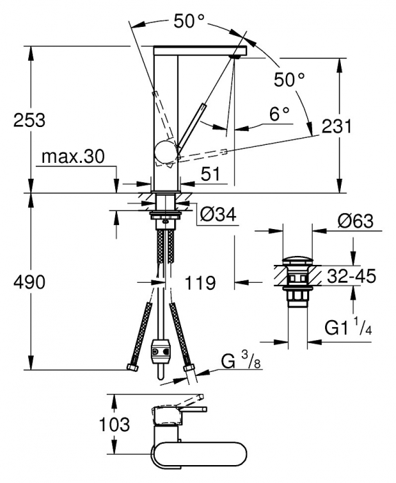 Baterie lavoar inalta monocomanda 23844003 Grohe Plus L cu pipa extractabila [2]