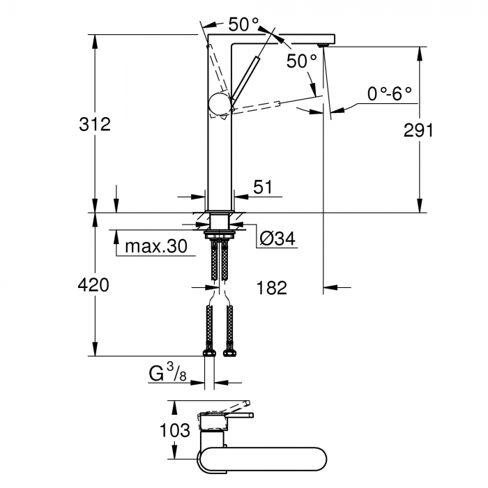 Baterie lavoar inalta monocomanda 32618003 Grohe Plus XL [3]