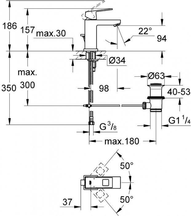 Baterie lavoar monocomanda 23127000 Grohe Eurocube S [2]