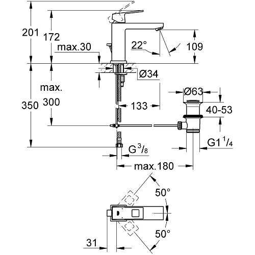 Baterie lavoar monocomanda 23445000 Grohe Eurocube M [3]
